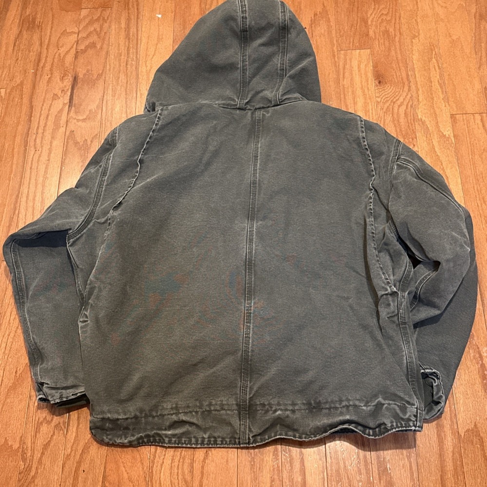 Y2K Carhartt J141 MOS green hooded work wear jacket Sherpa 2XL Rare - Picture 10 of 12